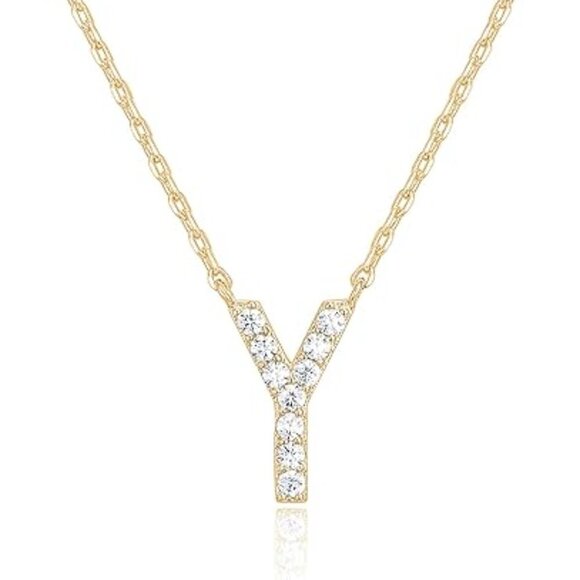 14K Yellow Gold Initial Necklace Letter Dainty Diamond Gift Present P - Z - Picture 11 of 13